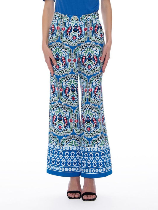 Blue Abstract Wide Leg Pants